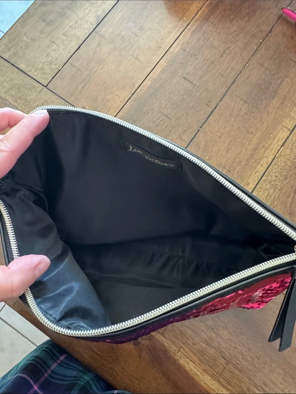 Victoria's Secret Pink Sequin Cosmetic Pouch with 'BOMBSHELL' Lettering